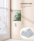 Heavy Duty Stainless Steel Picture Hangers Built Tough Wall Mount Brackets for Mirrors and Artwork Four Pack displayed with a painting, close-up view.