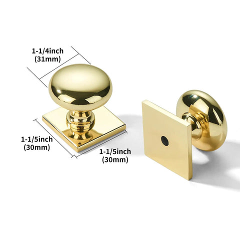10 Pack 1-1/4 Inch Vintage Aged Polished Brass Backplate For Cabinet Knobs And Drawer Handles Heavy Duty Zinc Alloy Furniture Hardware Go Big With Slick Top Shelf Durability with measurements.