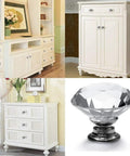 Set of crystal clear cabinet knobs 12 pack 30mm diamond shape glass dresser handles for drawers silver finish with zinc alloy base