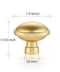 Rock Solid Zinc Alloy Cabinet Pulls Featuring A Slick Brushed Gold Finish 1 1/4 Inch Diameter heavy duty kitchen hardware shown from the front.