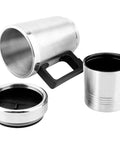 12V Car Electric Kettle Rock Solid Fast Heating Fits Standard Cup Holders Food Grade Stainless Steel mug with lid and cup.