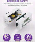 Dual Digital Timer Outlets Keep Your Daily Routine Smooth With A 7 Day Programmable Schedule Easy Manual Switches And Plug And Play Setup That Just Works Like A Dream, showing internal components and safety design features.