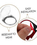 Clear Power Button Guard Cover Keeps Accidental Presses From Hitting Your PC Or Home Appliances Extends Button Lifespan shown with installation.