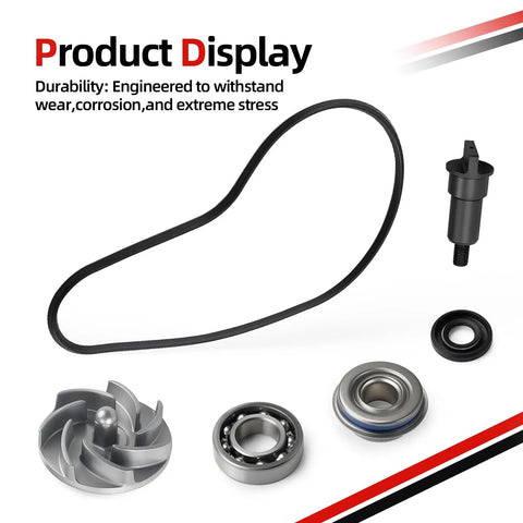 Top Shelf Badass High Performance Water Pump Impeller and Shaft Assembly with Bearing Seal Kit Replacement for UTV showing components.