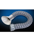 360 Degree Adjustable Fume Extractor For Welding And Soldering Flexible Smoke Extraction Arm With Seven Point Nine Inch Hood And One And A Half Meter Length For Effective Workshop Dust And Fume Removal showing coiled hose and metal hood.