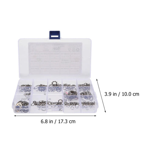 Stainless Steel Serrated Lock Washers Set With Internal And External Teeth 400 Pcs Assortment in clear compartmental box