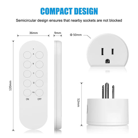 Diagram showing dimensions of Remote Control Outlet 10A Wireless Light Switch For Household Appliances With 130 Ft RF Range