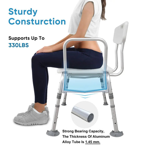 Heavy Duty Bathtub Transfer Bench With Back And Arm Rests, Height Adjustable, Non Slip Feet, No Tools Required Assembly