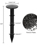 30 Pack 4.3 Inch Plastic Stakes Anchors Beefy Rustproof Thick Resin For Holding Down Landscape Fabric Lawn Edging Tents Game Nets And Rain Tarps Black Heavy Duty Outdoor Stakes Set, with dimensions and premium plastic material details.