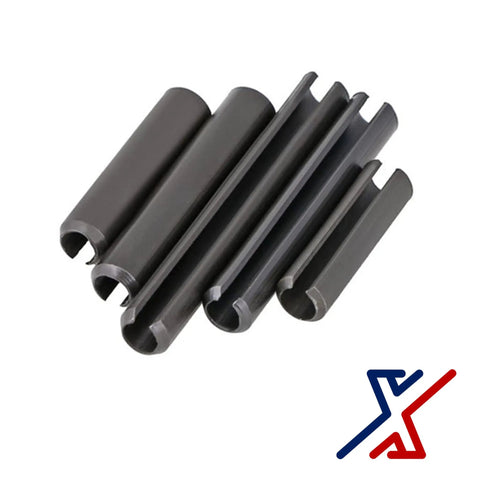 Two Pack Five Sixty Fourth Inch Diameter Roll Pins Set One And One Half Inch Long Black Oxide Finish Heat Treated Spring Pins