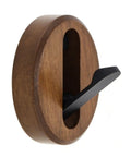 Swanky Black Walnut Wall Mounted Hooks For Folding Storage Game Changer For Small Spaces Modern Wood Coat Hanger in brown with black hook.