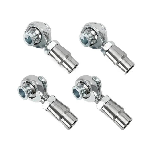Heavy Duty Heim Joint Rod End Assembly 4 Pack With 3 4 Inch 16 Thread Grooves showcasing shiny steel construction for smooth angular motion.