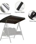 Heavy Duty Swing Chair Canopy Replacement Top Cover For 2/3 Seater Garden Swing Patio Seat Waterproof Windproof Rip Proof 210D Oxford Cloth Beige with close-up of silver-coated fabric, edging, and velcro strap
