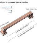 Dimensions and screw details of 5 Inch Brushed Antique Copper Cabinet Hardware Pulls for Kitchen and Furniture, includes 10 pack.