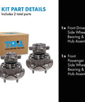 Premium Complete Front Left And Right Wheel Hub Bearing Assembly Set Direct Fit Heavy Duty Steel Core with box and parts shown