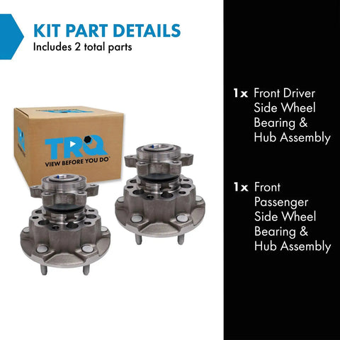 Premium Complete Front Left And Right Wheel Hub Bearing Assembly Set Direct Fit Heavy Duty Steel Core with box and parts shown