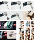 Images of Knockout Compact Angle Grinder With A Solid 90 Degree Elbow Head For Tough Cutting Grinding And Polishing In Tight Squeezes Backed By Reliable Dual Voltage Muscle showing various attachments for different tasks.