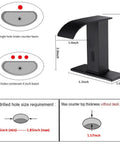 Automatic Sensor Touchless Bathroom Sink Faucet with Hole Cover Plate Matte Black size and installation diagram