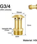 Heavy-Duty Brass Air Admittance Valve Kit with umbrella, G3/4 size, H58 brass material for plumbing drainage systems.