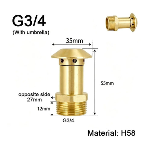 Heavy-Duty Brass Air Admittance Valve Kit with umbrella, G3/4 size, H58 brass material for plumbing drainage systems.