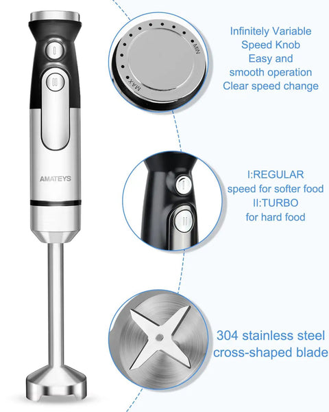 Powerful Handheld Immersion Blender 700W With Infinite Variable Speeds All In One Stainless Steel Stick Mixer with controls