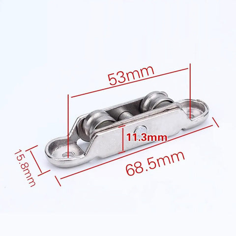 Heavy Duty Sliding Door Rollers And Window Track Pulleys Delivering Silky Smooth Gliding Action With Rustproof Steel Housing For A No Sweat Mount And Breezy Daily Operation, shown with dimensions.