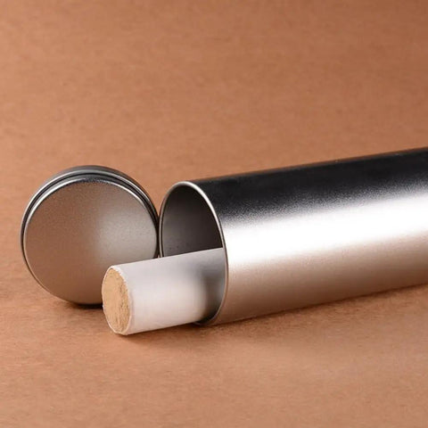 Hella Smooth 2 Pack Smokeless Moxibustion Extinguisher Tube, silver steel, open with herbal therapy stick visible.