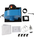 CCXYYFDJ 1HP Wall Mount Dust Collector With Wheeled Jet Base For Easy Mobility And Efficient Cleanup components including motor, bag, and manual.