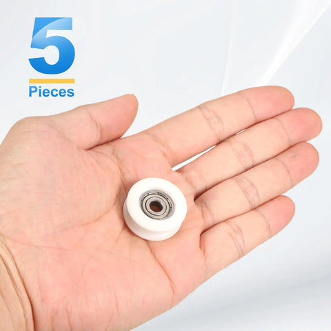 5 Pcs U Type Nylon Groove Bearing Rollers White U Channel Pulley Wheels for Glass Sliding Doors Furniture Tracks Automation Hardware in hand.
