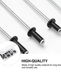 Close-up of Aluminum Blind Rivets Kit 120 Piece Set In Black With M2.4 M3.2 M4 Sizes showing smooth finish and standard head.