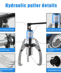 Detailed view of Beefy Hydraulic Gear Puller Kit With Adjustable Jaws And Bearing Hub Separator, showcasing components and design.