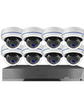8Ch PoE Security Camera System With Integrated NVR offering straight out of the box setup and 4K ultra HD clarity, featuring eight white cameras.