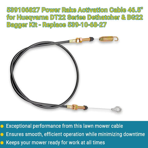 Power Rake Activation Cable Replacement For Husqvarna BG22 DT18 DT22 Dethatcher, 46.5 Inch, Compatible With Jonsered RedMax Poulan