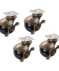 Vintage Brass Caster Plates With Rock Solid Swivel Wheels 2 Inch heavy duty four pack for smooth rolling furniture bottoms.