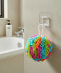 Sick Wall Mount Hooks, Totally Rust Proof Storage Rack For Coats, Bags, And Picture Hanging, Rad Home Organization Gear with colorful loofah