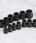 Bolt And Nut Removal Extractor Socket Tool Kit With Beast Grip For Tough Bolts, 3/8 Inch Square Drive, shown in various sizes