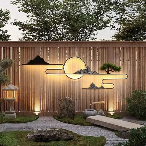 Level Up Your Outdoor Setup With These Chinese Style Wall Lamps Super Hassle Free Vertical Or Horizontal Hang Solid Garden Landscape Lights Adding Chill Vibes To Any Yard Or Patio, illuminated wall decor in a tranquil garden.