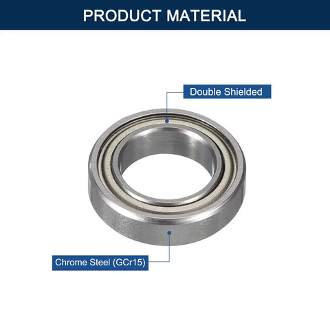 R144ZZ Miniature Deep Groove Ball Bearings 1/8 Inch Bore By 1/4 Inch Outer Diameter By 7/64 Inch Width Double Metal Shield Chrome Steel