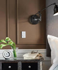 Killer Smooth Slide Dimmer Switch Antimicrobial Mold Resistant For Led And Bulbs Hassle Free Install Wall Plate on bedside wall with lamp.
