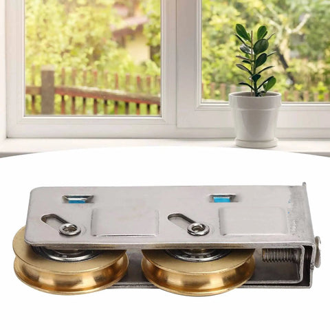 Heavy Duty Double Copper Wheel Stainless Steel Sliding Door Roller Smooth Glide Window Track Pulley with brass wheels.