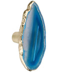 Four Piece Real Deal Agate Drawer Knobs With Gilded Brass Finish And Install Screws, blue agate knob with brass accents, 2 inches wide.