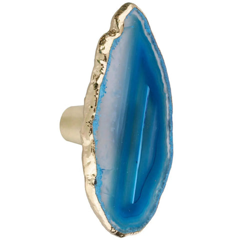 Four Piece Real Deal Agate Drawer Knobs With Gilded Brass Finish And Install Screws, blue agate knob with brass accents, 2 inches wide.