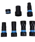 7Pcs Vacuum Hose Adapters Quick Connectors Dust Collection Expansion Kit for Power Tool Sanders with various sizes and fittings.
