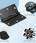 Heavy Duty Matte Black Square Door Hinges 3.5 Inch Rust Proof Coating 18 Pack showing solid structure and smooth edges.
