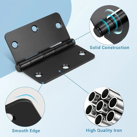 Heavy Duty Matte Black Square Door Hinges 3.5 Inch Rust Proof Coating 18 Pack showing solid structure and smooth edges.