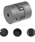 3 Piece L Jaw Coupling Set For CNC Featuring Flexible Spider Insert With Heavy Duty Torque Transfer Rock Solid Vibration Control No Sweat Motor To Pump Rig Setup Pro Grade Industrial Flex close-up of steel coupling, showing top, side, and interior views.