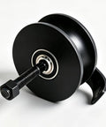 Top Shelf 5 Inch Nylon Sliding Gate Rollers For Rear Pipe Track Hardware Featuring Slick Rolling Wheels, Classic Black Wheel Unit.