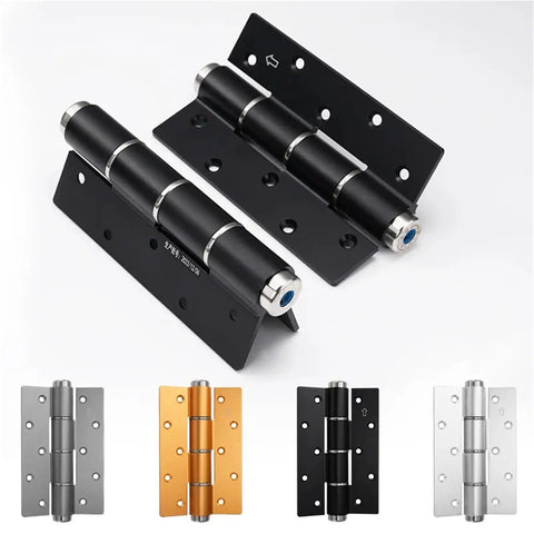 Heavy Duty Aluminum Door Closers With Integrated Hydraulic Buffer Hinges gliding smoothly, showcasing silver and black finishes.