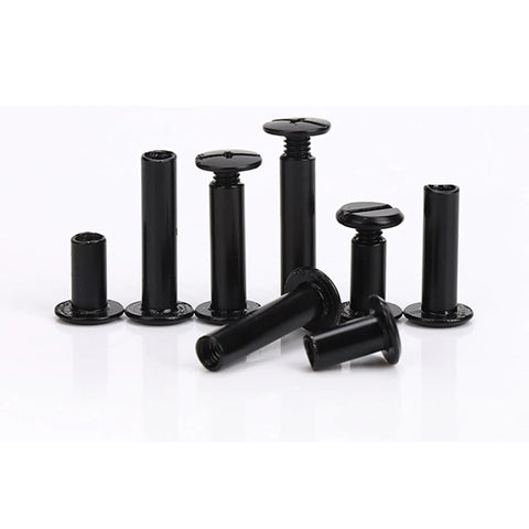 Badass Chicago Screws Binding Post Assortment Kit 120 Piece Rugged Carbon Steel hardware set, black binding posts of various sizes.