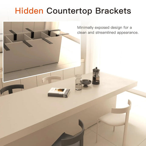 Heavy Duty 12 Inch Countertop Support Brackets Matte Black 2 Pack Premium Steel Floating L Brackets 3/8 Thick shown in hidden installation.